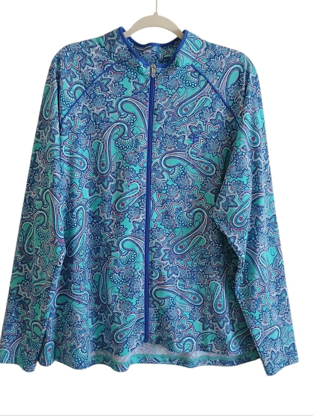 COOLIBAR Paisley Full Zip UPF 50 Jacket Women's 3X Plus Blue Outdoors Water
